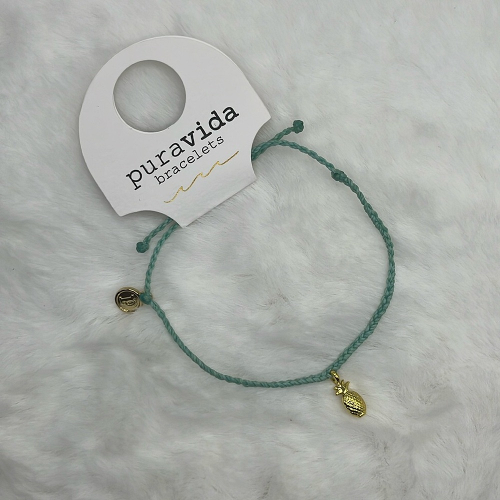 Pura Vida Pineapple Bitty Braid - Seafoam & Gold